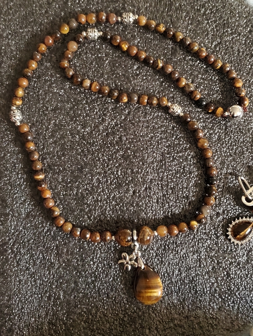Tiger's Eye Crystal Paper Clip Earrings Beaded Flower Pendant Necklace 238ct